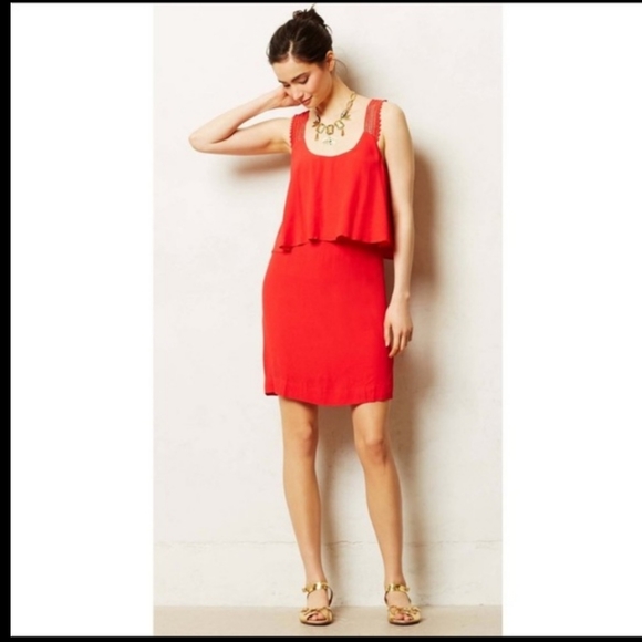 Anthropologie Maeve Red Tisana Crochet Strap Dress - Picture 2 of 12
